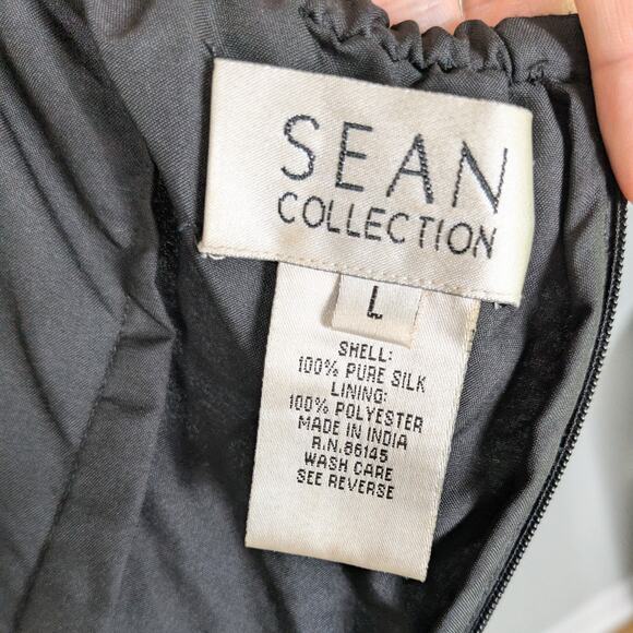 Vintage Sean Collection Midi Maxi Dress L Black Copper Fairy Y2K Prom Asymmetric - Picture 8 of 13